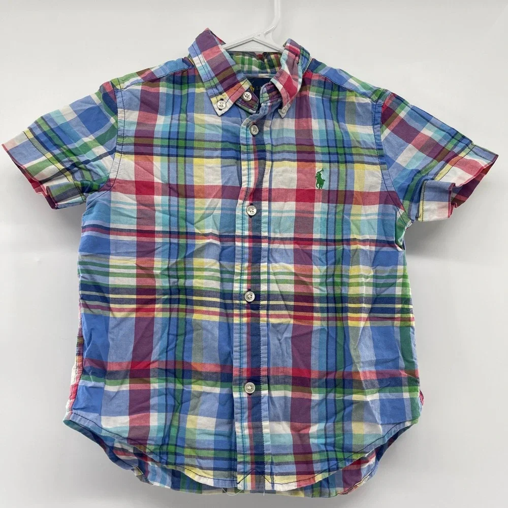 Ralph Lauren 3/3T Plaid Short Sleeve Button Down Shirt‎ Kids Children